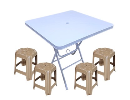 [플라스틱마켓] 접이식테이블 의자 SET 사각테이블 흰색 1개 사각의자2호 베이지브라운 4개