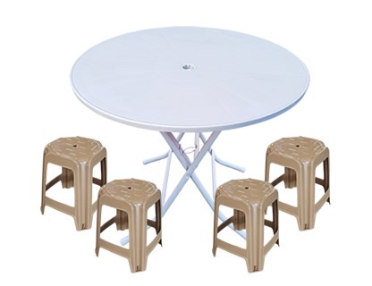 [플라스틱마켓] 접이식테이블 의자 SET 원형테이블 흰색 1개 사각의자2호 베이지브라운 4개